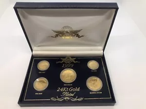 1999 24kt Gold Plated US Mint Proof 5 Coin Set #048 Uncirculated Display Box - Picture 1 of 3