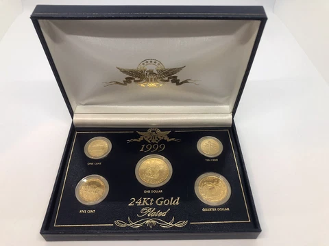1999 24kt Gold Plated US Mint Proof  5 Coin Set #048 Uncirculated Display Box Cover