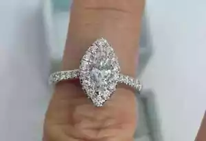 2Ct Marquise Cut Lab-Created Diamond Halo Engagement Ring 14K White Gold Plated - Picture 1 of 9