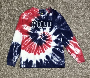 Polo Ralph Lauren Boy’s Sweater Tie-Dye Red White Blue Multi L/S Crew Size 7 - Picture 1 of 21