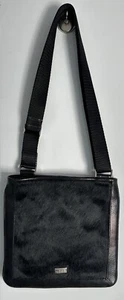 Bolso Bandolera Bolso Cuero de Vaca Vintage Brighton Negro Pelo de Becerro Correa de Nylon - Imagen 1 de 8