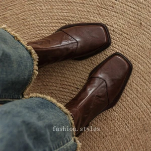 Retro-Stil Eckige Zehenpartie Blockabsatz Mode Stiefeletten Damen Kurzstiefel Schuhe - Bild 1 von 21