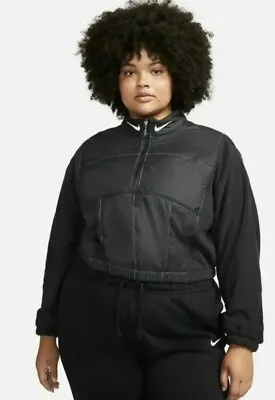Nike Women's Loose Fit Plus Size 2X  Black 1/4 Zip Fleece Cropped Jacket NWT • 59.99€