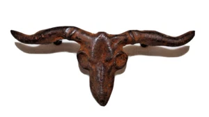 Cast Iron Drawer Pulls Long Horned Steer  Skeleton Rust Finish Set 4 Western - Picture 1 of 5