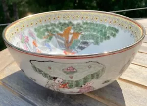 Antique Chinese Hand Painted Rose Punch Bowl - Picture 1 of 12