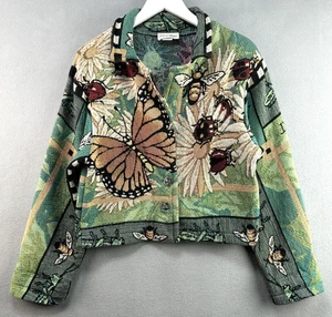 Paco Soler Tapestry Jacket Small/Medium Butterfly Ladybug Bees Cotton Crop USA - Picture 1 of 9