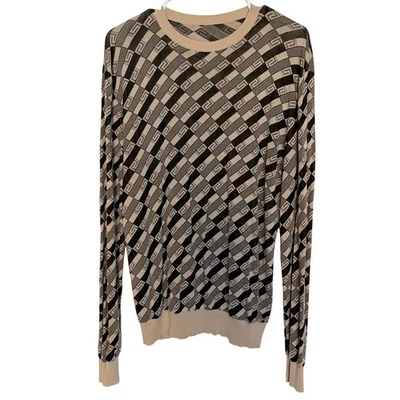 Suéter Top Gianni Versace Manga Larga Estampado Logotipo Beige Negro Talla 50 L Foto 1 de 4