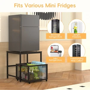 Mini Fridge Stand 19.7 Inch Square Mobile Mini Fridge Cart with Storage Drawer - Picture 1 of 4