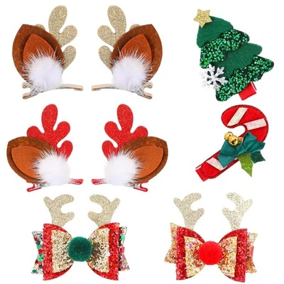 ANDIBRO 8 Stück Weihnachten Haarspangen Set,Xmas Glitter Geweih Haarclips