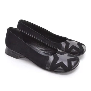 Womens Goffredo Fantini Star Flats Loafers 40 / 9.5 Black Leather Slip Shoes New - Picture 1 of 8