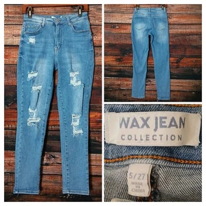 Wax Jean Jeans Size 27 High Rise Skinny Ripped Distressed Blue Denim Stretch - Picture 1 of 10