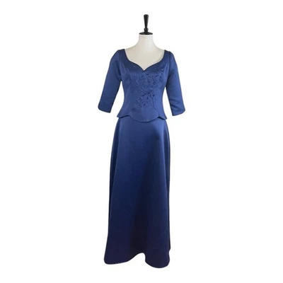 Vestido de noche Jessica McClintock 2 piezas azul satinado bordado para mujer talla 8” Foto 1 de 4