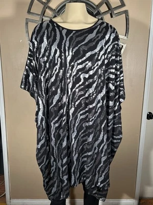 Ragmadam Negro Plata Lentejuelas Disco Caftán Talla Única Glam Boho Chic Foto 1 de 4