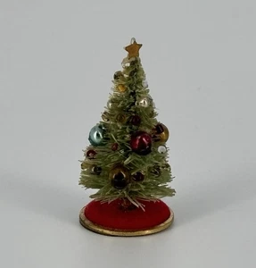 Vintage geschmückter Weihnachtsbaum mit Ornamenten Handwerk Puppenhaus Miniatur 1,5 Zoll - Bild 1 von 7