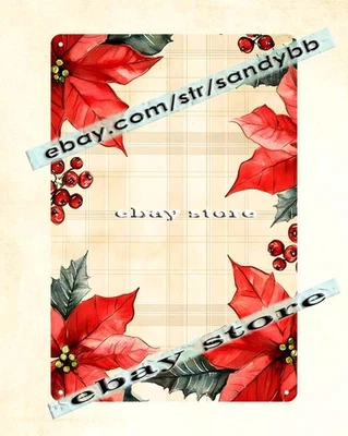Poinsettia Garland Tin Sign Rustic Christmas Floral Art - Image 1 of 4