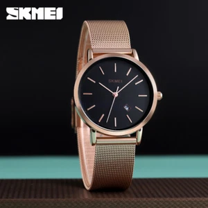 SKMEI Steel Band British Style Men's Quartz Slim Couple Gift Fashion Watch NEW - Picture 1 of 14