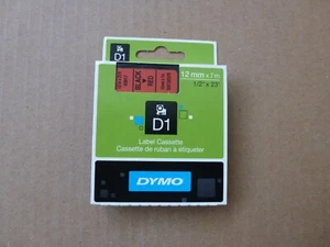 Genuine DYMO Label Cassette Self Adhesive D1 12 x7mm Black Print on Red Tape - Picture 1 of 2