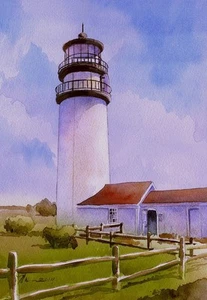 Faro Highland, masa de Cape Cod. Daytime de James Mann. Tarjetas de notas de acuarela - Imagen 1 de 2