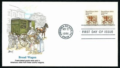 USA, SCOTT # 2136, FLEETWOOD FDC COVER - BREAD WAGON, TRANSPORTATION PAIR, 1986 - Image 1 of 2