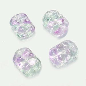 Perle di vetro ovali 18 mm motivo floreale verde viola 10 perle distanziatore nenad design R019 - Foto 1 di 9