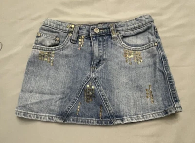Falda vaquera corta de algodón con lentejuelas talla 10 azul Mudd para niñas Foto 1 de 4