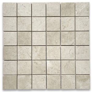 M25XP Crema Marfil Beige Marble 2x2 Grid Square Mosaic Tile Polished