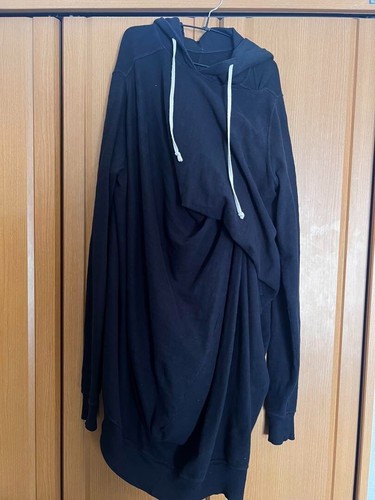 Felpa lunga uomo Rick Owens nera con cappuccio stile drappeggiato maniche lunghe 100% cotone taglia M