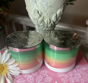 Bath Body Works Candle BERRY WAFFLE CONE Scented 3-wick Jars x2 Wax - Picture 1 of 8