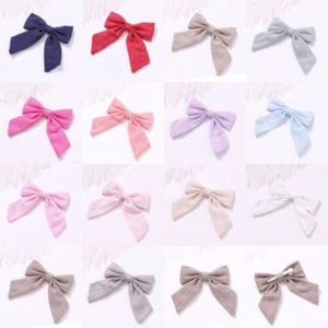 Girls Long Tail Bow Hairpins Cotton Linen Barrettes Alligator Hair Clip Birthday - Picture 1 of 26