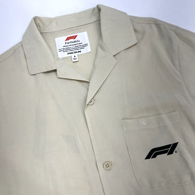 Pacsun Formula 1 Button Pocket Short Sleeve Shirt Men S Tan Racing - Image 1 of 4