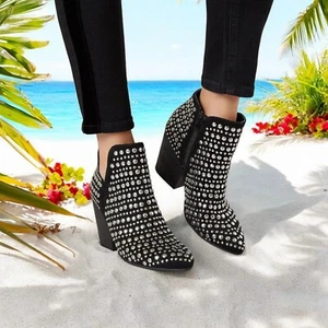 NAUGHTY MONKEY OOH BLACK SUEDE STUDDED ANKLE BOOTS WOMEN'S SZ 9 - Picture 1 of 10