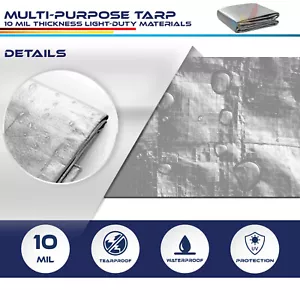 IFD Silver Super Heavy Duty Poly Tarp 10 Mil - Waterproof Canopy Cover Tarpaulin - Picture 1 of 15
