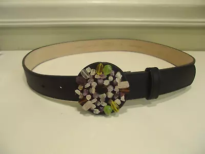 Talbot's Cuero Negro con Hebilla Piedras Semipreciosas 1 1/2" Con Cinturón Talla Pequeña Foto 1 de 4
