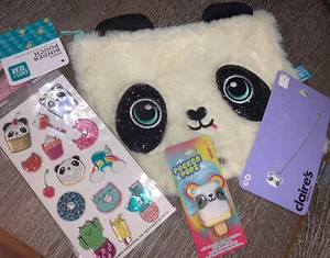 Pen + Gear Plush Panda Binder Pouch Claire’s Jewelry Lipgloss Backpack Clip Lot - Picture 1 of 7