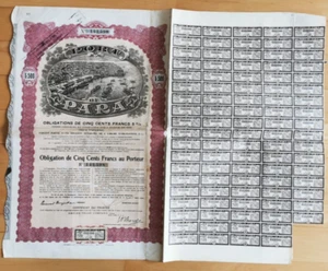 BRAZIL : PORT OF PARA 1909 500 Francs Obligation w coupons - Picture 1 of 3