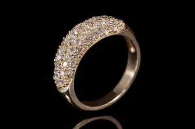 14 k Yellow Gold Micro Pave Setting Diamond Ring, Micro Pave Right Hand Ring - Image 1 of 3