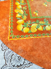 Tablecloth Round 66" Cotton Lemons Yellow Orange Ombre Green Trim Counrty
