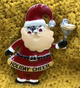 Father Christmas Holiday Cheers Drunk Santa Brooch Pin Badge Novelty Xmas Drink - Picture 1 of 2