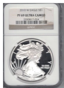 2010 W 1 OZ SILVER EAGLE NGC PF69 ULTRA CAMEO BROWN LABEL - Picture 1 of 2