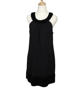 BCBGMaxazria Little Black Dress Velvet Trim A-line Sleeveless Party Pockets Sz S - Picture 1 of 9