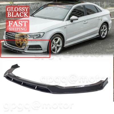 Комплект из 4 глянцевых черных V-образных разветвителей кромок переднего бампера для Audi A3 & S3 2017-2020 годов выпуска - Изображение 1 из 4