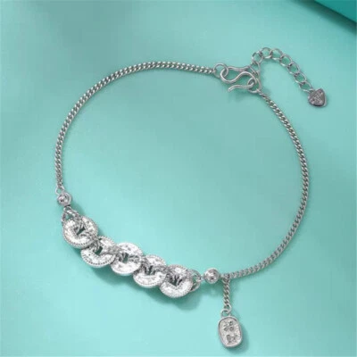 Pure PT950 Platinum 950 Chain Five Coin Curb Link Bracelet 6.7-6.9g 6.7-7.5in - Image 1 of 4