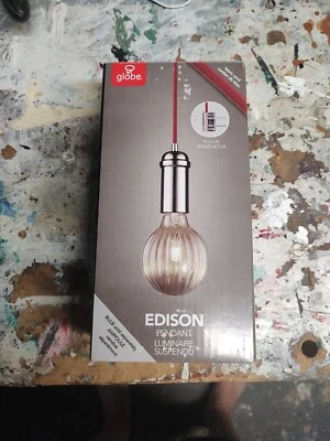 Globe EDISON 65445 Pendant in Red fabric cord/Chrome - Изображение 1 из 2