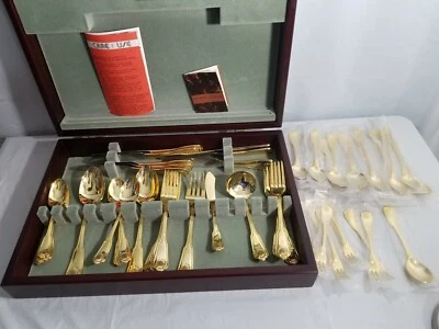 Cubiertos chapados en oro 24K vintage Cooper Ludlam Sheffield England 70 piezas (usados + nuevos) Foto 1 de 4