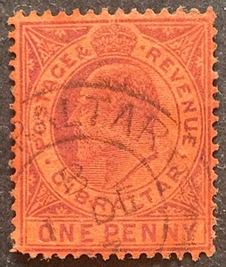 Gibraltar 1903 KEVII 1d púrpura opaco/rojo SG47 usado - Imagen 1 de 2