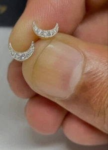 Diamant Mond Helix Ohrring Crescent Tragus 14K Solid Gold Nase Anstecknadel - Bild 1 von 12