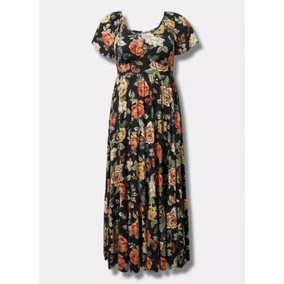 Torrid Women's Plus Size Maxi Tiered Dress Black Butterfly Roses Size 4 4X - Image 1 of 4