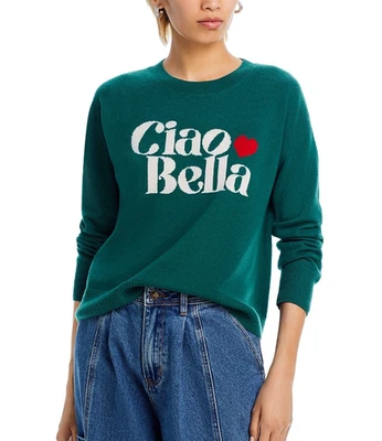 Aqua 100% 羊绒绿色“Ciao Bella”圆领毛衣 - XL 码 - 零售 188 美元 — 第 1/4 张图片