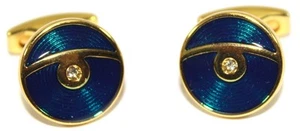 Royal Baby Blue Enamel Austrian Crystal Bling Cufflinks w/ Gift Box ~ 17.5mm Dia - Picture 1 of 3