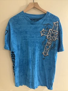 Camisa Raw State Para Hombre Grande Azul Estilo Aflicción Gráfica Manga Corta Y2K - Imagen 1 de 13